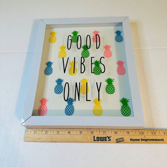 "Good Vibes Only" Multi-color Pineapple Shadow Box Wall Art 10x12 White Frame - Picture 5 of 10